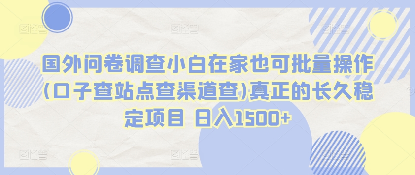 国外问卷调查小白在家也可批量操作(口子查站点查渠道查)真正的长久稳定项目 日入1500+【揭秘】-21资源库