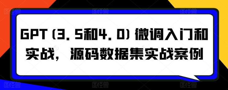 GPT(3.5和4.0)微调入门和实战，源码数据集实战案例-21资源库