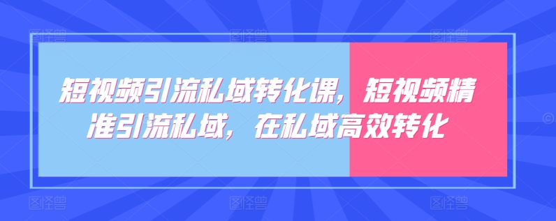 短视频引流私域转化课，短视频精准引流私域，在私域高效转化-21资源库