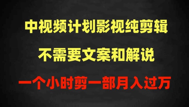 中视频计划影视纯剪辑，不需要文案和解说，一个小时剪一部，100%过原创月入过万【揭秘】-21资源库