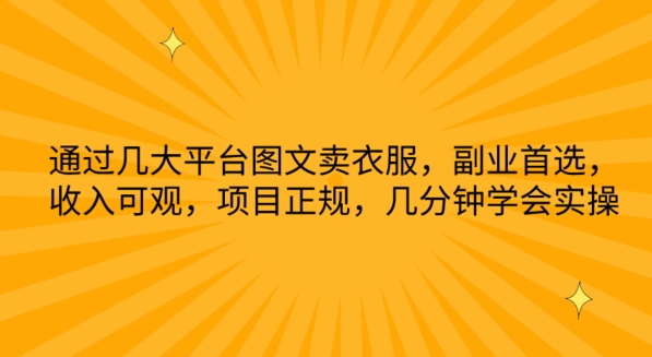通过几大平台图文卖衣服，副业首选，收入可观，项目正规，几分钟学会实操【揭秘】-21资源库