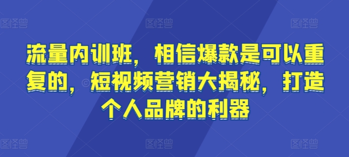 流量内训班，相信爆款是可以重复的，短视频营销大揭秘，打造个人品牌的利器-21资源库