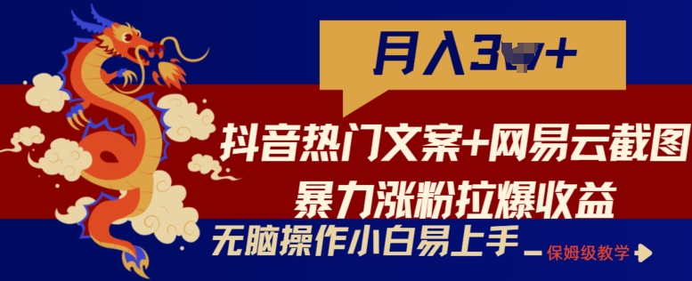 抖音热门文案+网易云截图暴力涨粉拉爆收益玩法，小白无脑操作，简单易上手【揭秘】-21资源库