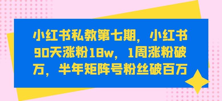 小红书私教第七期，小红书90天涨粉18w，1周涨粉破万，半年矩阵号粉丝破百万-21资源库