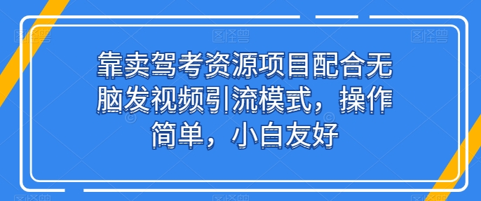 靠卖驾考资源项目配合无脑发视频引流模式，操作简单，小白友好【揭秘】-21资源库
