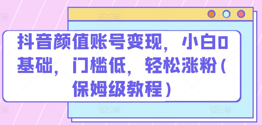 抖音颜值账号变现，小白0基础，门槛低，​轻松涨粉(保姆级教程)【揭秘】-21资源库