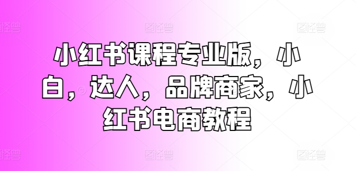 小红书课程专业版，小白，达人，品牌商家，小红书电商教程-21资源库