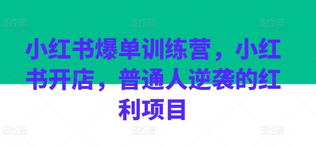 小红书爆单训练营，小红书开店，普通人逆袭的红利项目-21资源库