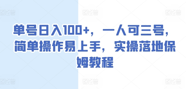 单号日入100+，一人可三号，简单操作易上手，实操落地保姆教程【揭秘】-21资源库