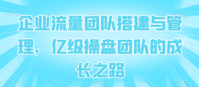 企业流量团队搭建与管理，亿级操盘团队的成长之路-21资源库