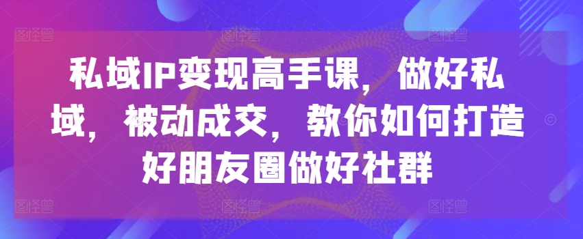 私域IP变现高手课，做好私域，被动成交，教你如何打造好朋友圈做好社群-21资源库