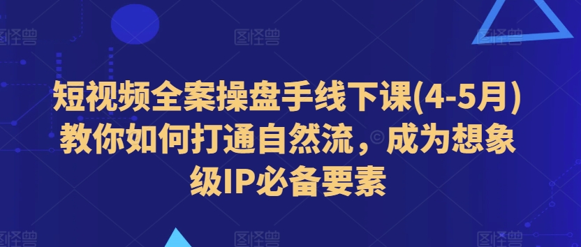 短视频全案操盘手线下课(4-5月)教你如何打通自然流，成为想象级IP必备要素-21资源库