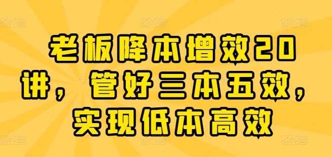 老板降本增效20讲，管好三本五效，实现低本高效-21资源库