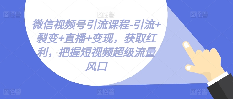 微信视频号引流课程-引流+裂变+直播+变现，获取红利，把握短视频超级流量风口-21资源库