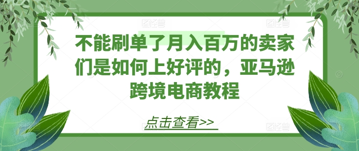 不能刷单了月入百万的卖家们是如何上好评的，亚马逊跨境电商教程-21资源库