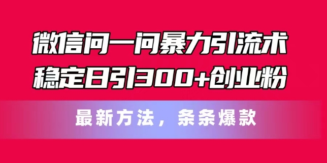 微信问一问暴力引流术，稳定日引300+创业粉，最新方法，条条爆款【揭秘】-21资源库