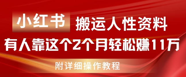 小红书搬运人性资料，有人靠这个2个月轻松赚11w，附教程【揭秘】-21资源库