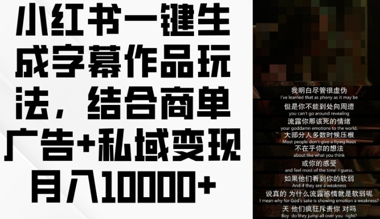 小红书一键生成字幕作品玩法，结合商单广告+私域变现月入1w+【揭秘】-21资源库