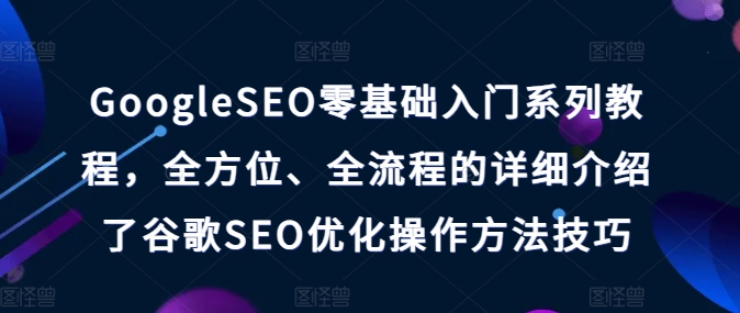 GoogleSEO零基础入门系列教程，全方位、全流程的详细介绍了谷歌SEO优化操作方法技巧-21资源库