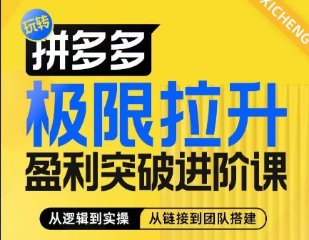 拼多多极限拉升盈利突破进阶课，​从算法到玩法，从玩法到团队搭建，体系化系统性帮助商家实现利润提升-21资源库