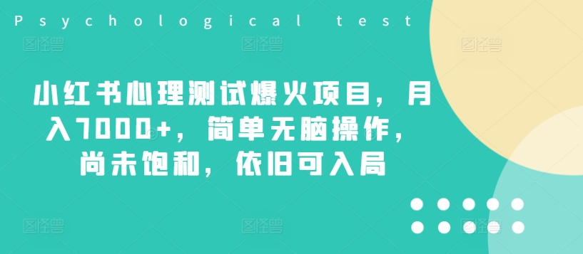 小红书心理测试爆火项目，月入7000+，简单无脑操作，尚未饱和，依旧可入局-21资源库