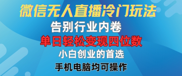 微信无人直播冷门玩法，告别行业内卷，单日轻松变现四位数，小白的创业首选【揭秘】-21资源库
