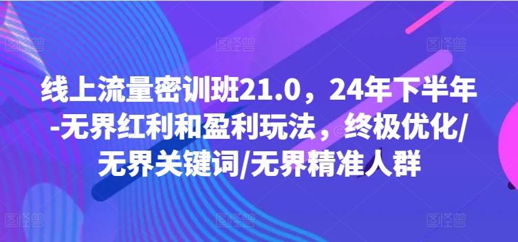 线上流量密训班21.0，24年下半年-无界红利和盈利玩法，终极优化/无界关键词/无界精准人群-21资源库