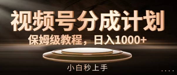 视频号分成计划保姆级教程，日入1K，小白秒上手【揭秘】-21资源库