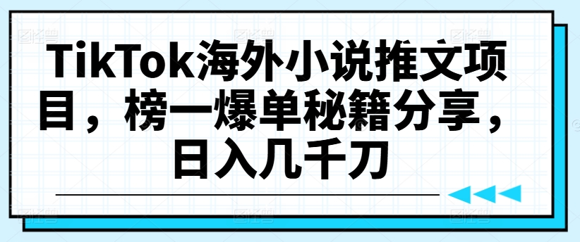 TikTok海外小说推文项目，榜一爆单秘籍分享，日入几千刀-21资源库