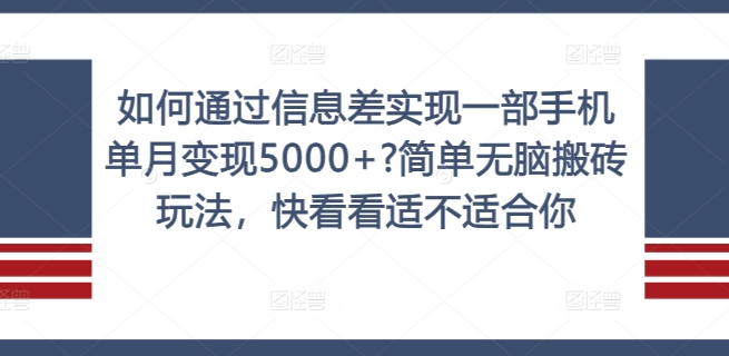 如何通过信息差实现一部手机单月变现5000+?简单无脑搬砖玩法，快看看适不适合你【揭秘】-21资源库