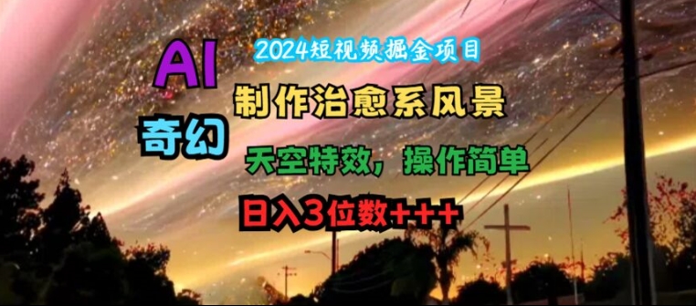 2024短视频掘金项目，AI制作治愈系风景，奇幻天空特效，操作简单，日入3位数【揭秘】-21资源库