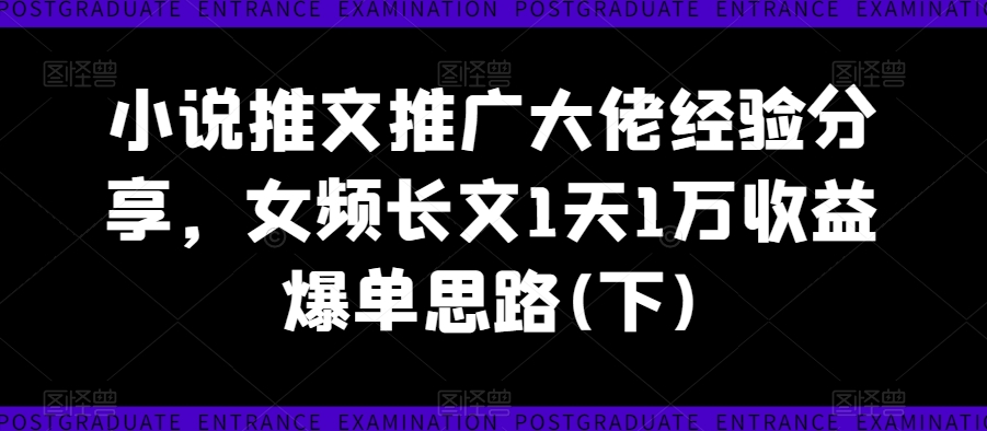 小说推文推广大佬经验分享，女频长文1天1万收益爆单思路(下)-21资源库