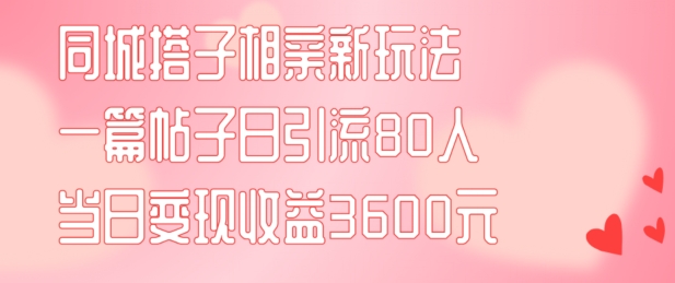 同城搭子相亲新玩法一篇帖子引流80人当日变现3600元(项目教程+实操教程)【揭秘】-21资源库
