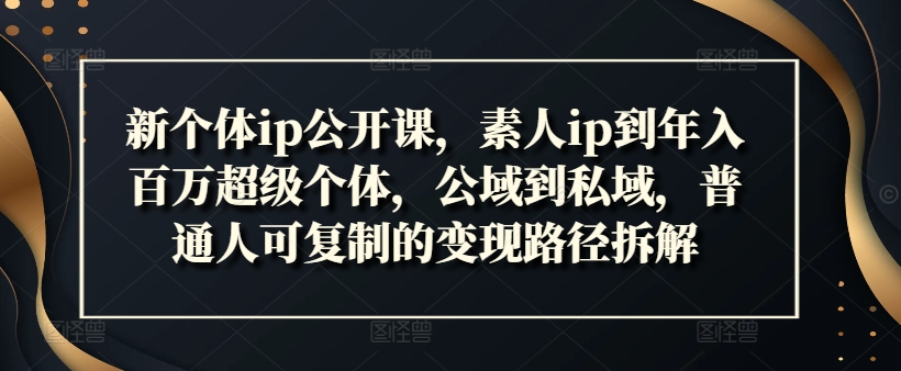 新个体ip公开课，素人ip到年入百万超级个体，公域到私域，普通人可复制的变现路径拆解-21资源库