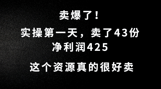 这个资源，需求很大，实操第一天卖了43份，净利润425【揭秘】-21资源库