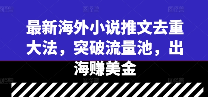 最新海外小说推文去重大法，突破流量池，出海赚美金-21资源库