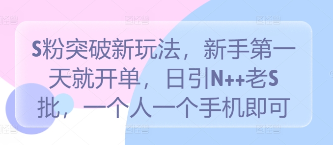 S粉突破新玩法，新手第一天就开单，日引N++老S批，一个人一个手机即可【揭秘】-21资源库