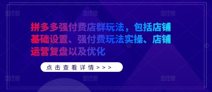 拼多多强付费店群玩法，包括店铺基础设置、强付费玩法实操、店铺运营复盘以及优化-21资源库