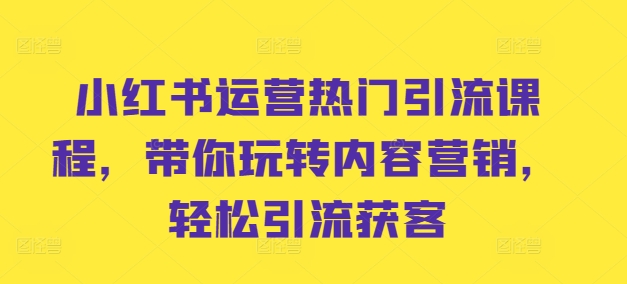小红书运营热门引流课程，带你玩转内容营销，轻松引流获客-21资源库