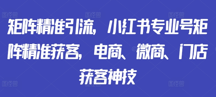 矩阵精准引流，小红书专业号矩阵精准获客，电商、微商、门店获客神技-21资源库