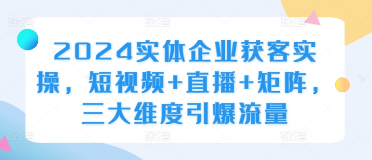 2024实体企业获客实操，短视频+直播+矩阵，三大维度引爆流量-21资源库