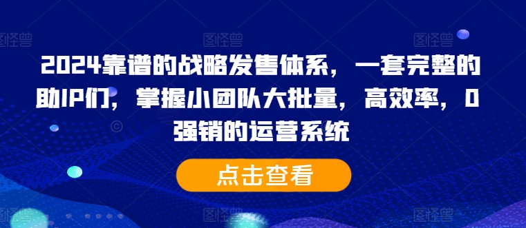 2024靠谱的战略发售体系，一套完整的助IP们，掌握小团队大批量，高效率，0 强销的运营系统-21资源库