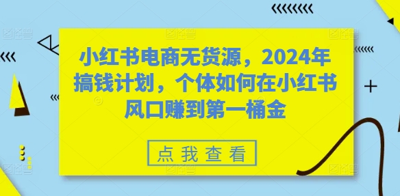 小红书电商无货源，2024年搞钱计划，个体如何在小红书风口赚到第一桶金-21资源库
