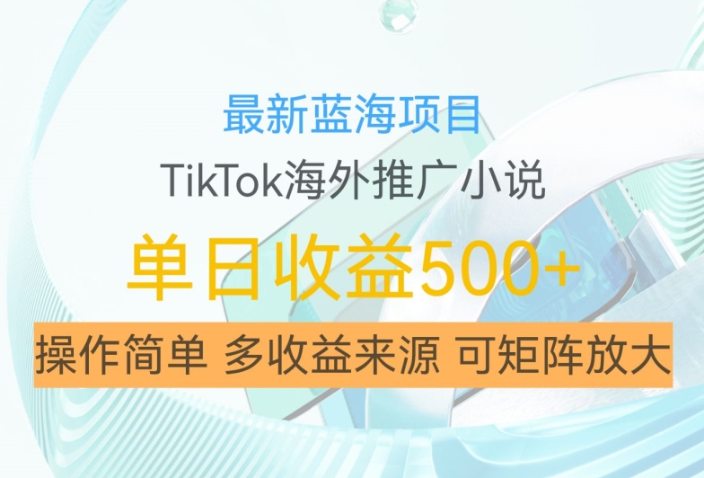 最新蓝海项目，利用tiktok海外推广小说赚钱佣金，简单易学，日入500+，可矩阵放大【揭秘】-21资源库
