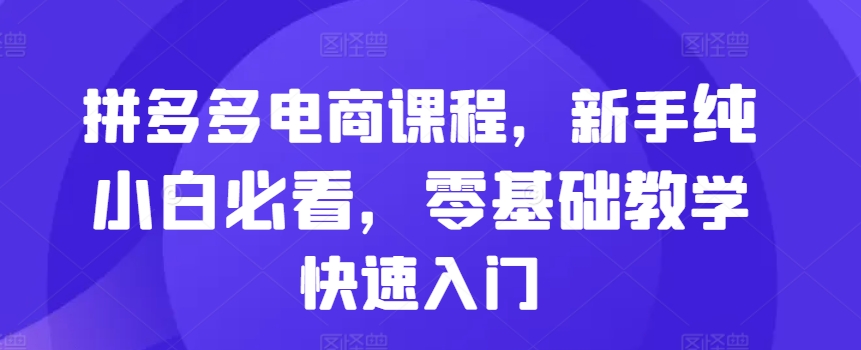 拼多多电商课程，新手纯小白必看，零基础教学快速入门-21资源库