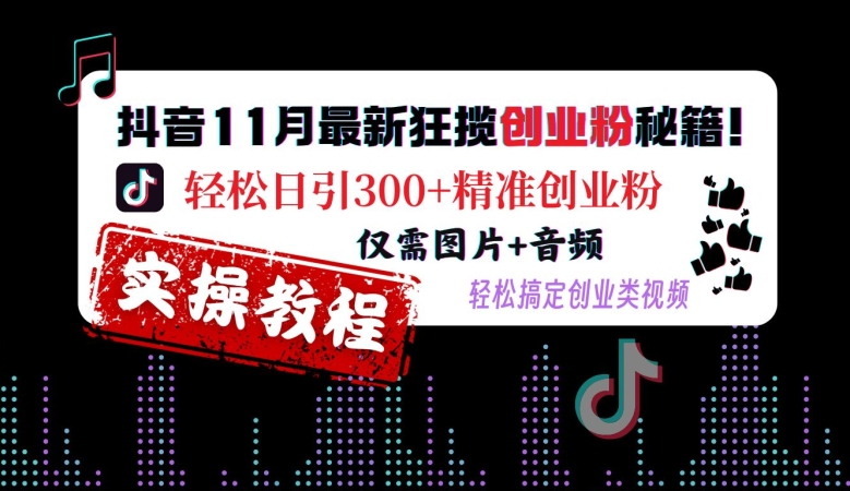 抖音11月最新狂揽创业粉秘籍，轻松日引300+精准创业粉，仅需图片+音频，轻松搞定创业类视频-21资源库