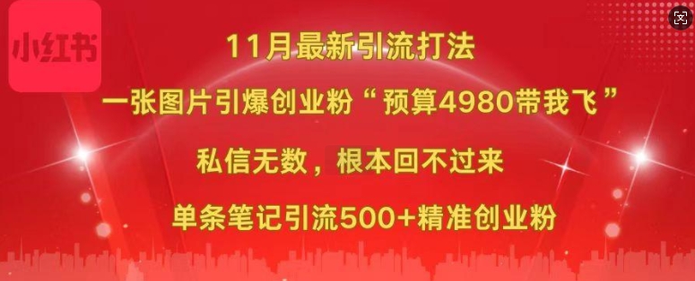 小红书11月最新图片打粉，一张图片引爆创业粉，“预算4980带我飞”，单条引流500+精准创业粉-21资源库