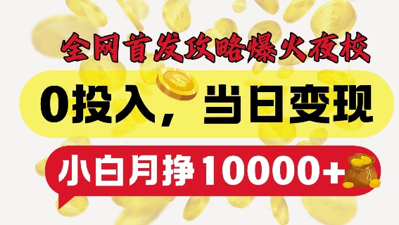 全网首发爆火夜校，0投入，当日变现，小白轻松月入1w+【揭秘】-21资源库