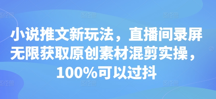 小说推文新玩法，直播间录屏无限获取原创素材混剪实操，100%可以过抖-21资源库
