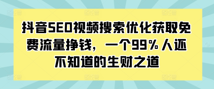 抖音SEO视频搜索优化获取免费流量挣钱，一个99%人还不知道的生财之道-21资源库
